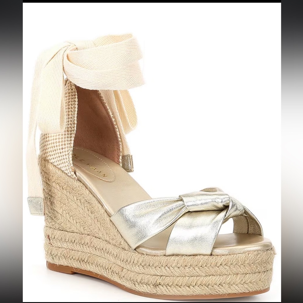NEW Cole Haan Cloudfeel Hampton Leather Espadrille Wedge Sandals NWT